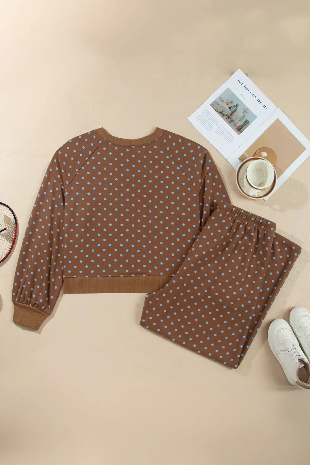 Women's Polka Dot Round Neck Long Sleeve Set