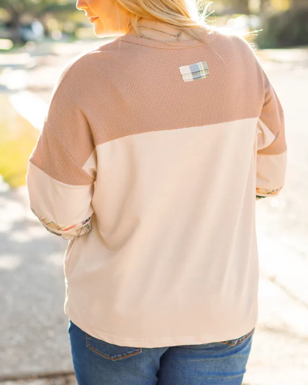 Women's Plaid Henley Neck Patchwork Top