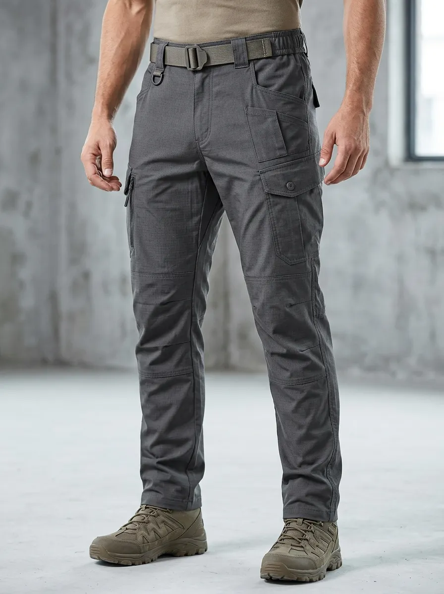 Men's Tactical Elastic-Waist D-Ring Cargo-Pocket Cargo Pants