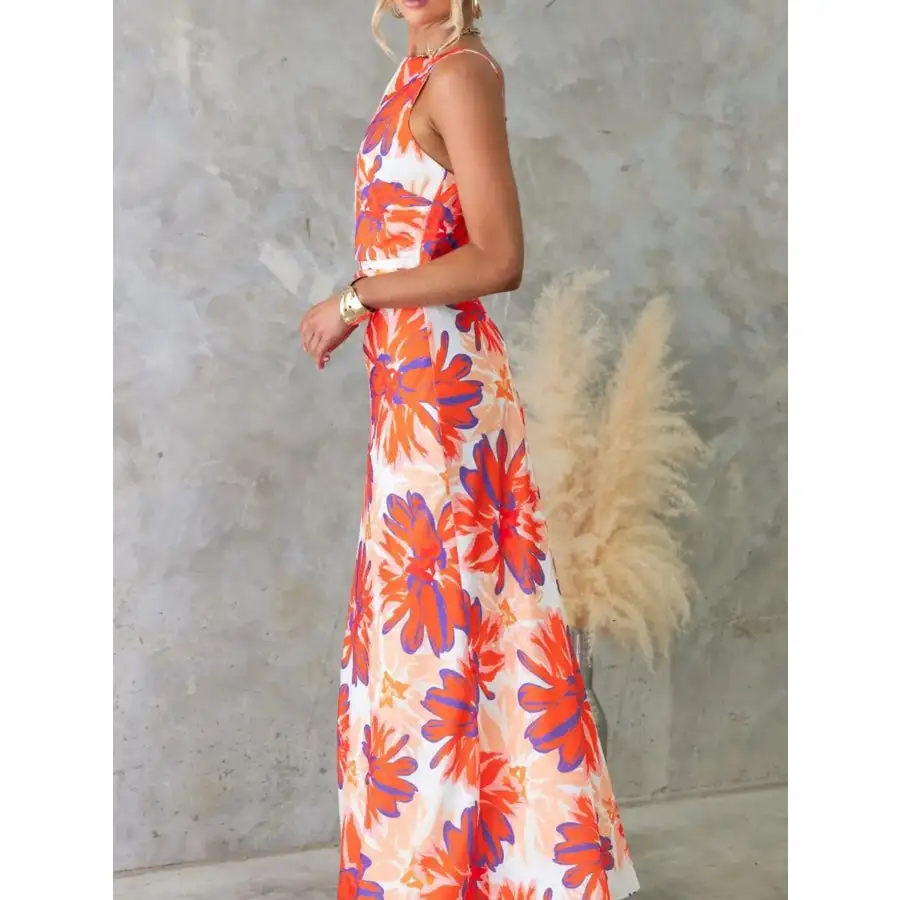 Printed Backless Sleeveless Maxi Dress