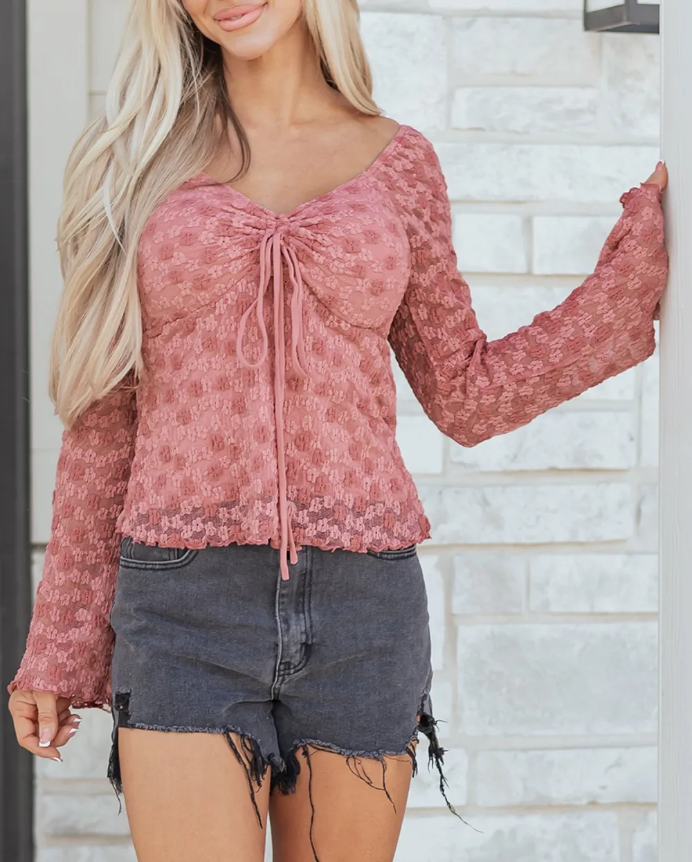 Women's Floral Print Lace Knot Detail Top