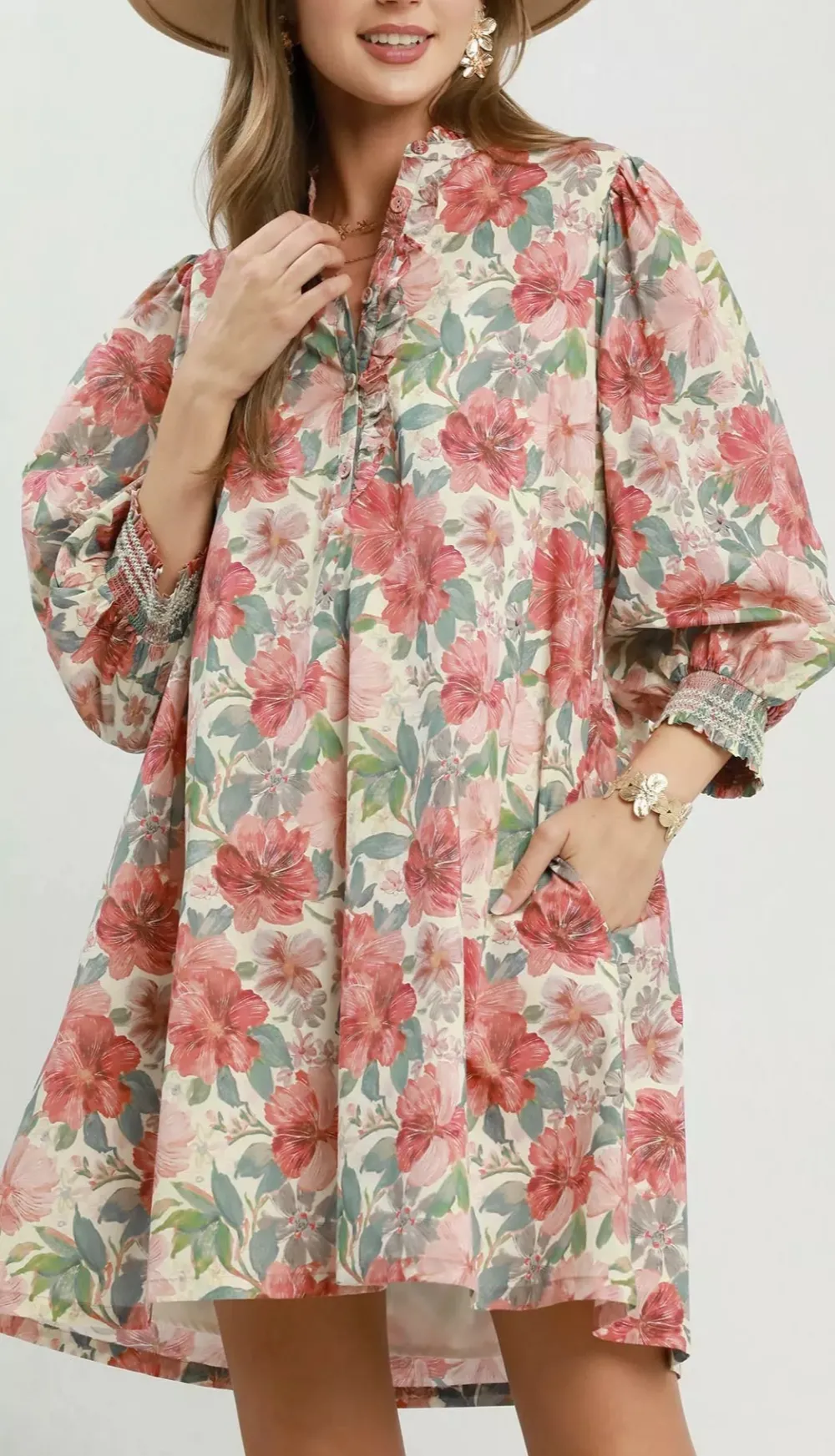 Floral Print Smocked Mini Dress