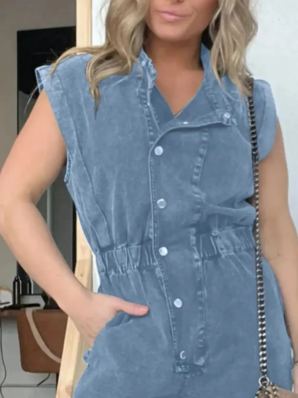 Modern Denim Button Front Jumpsuit