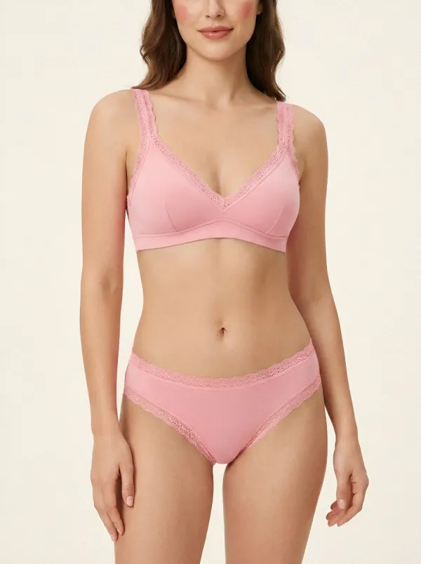 Women's Dusty Lace Trim Bralette and Panty Set