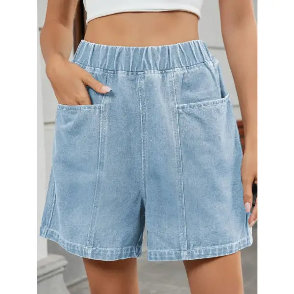 Elastic Waist Pocketed Denim Shorts