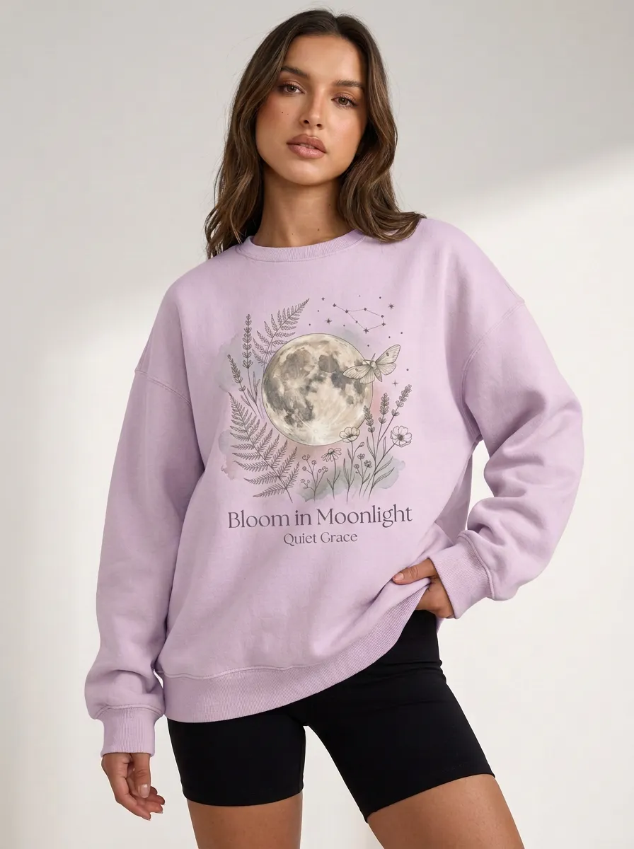 Women's Celestial Moon Floral Moth Graphic Sweatshirt