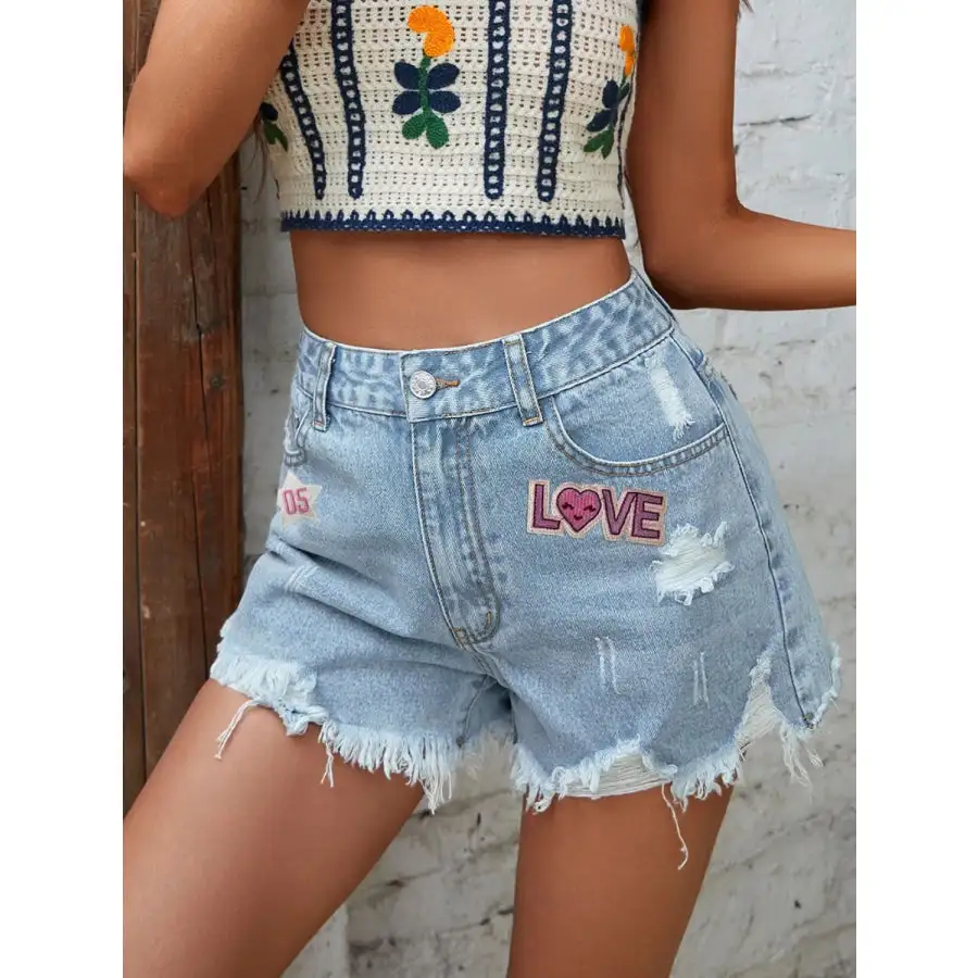 Love Distressed Raw Hem Denim Shorts