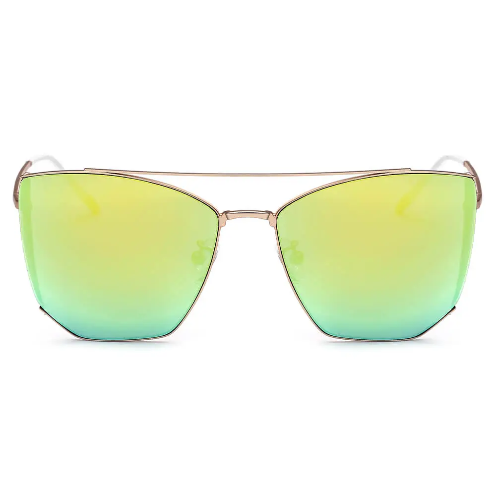 Oversized Polygon Mirrored Lens Cat-Eye Sunglasses