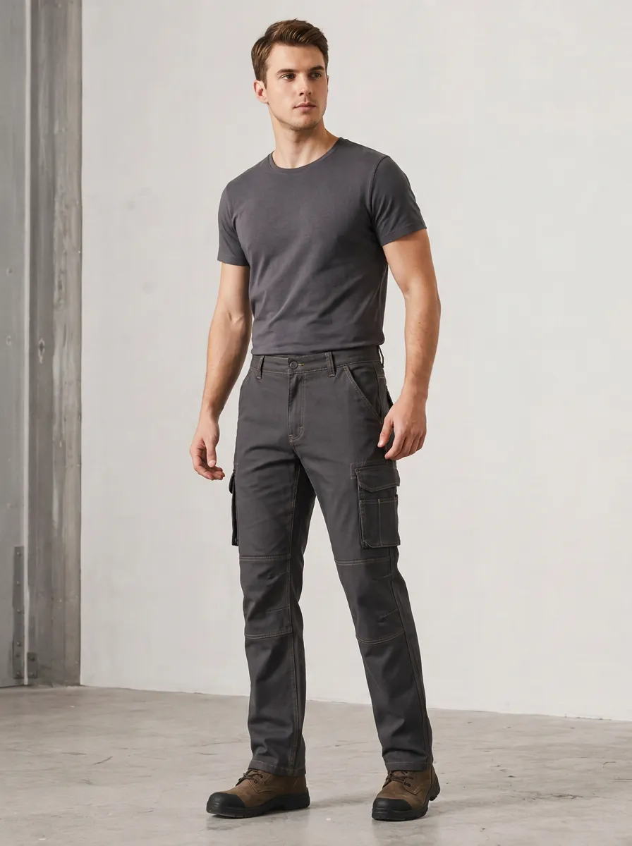 Men's Charcoal Utility Cargo Pants with Contrast Stitching