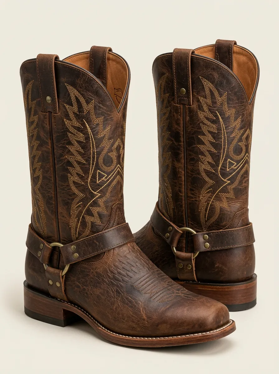 Men's Classic Western Embroidered Harness Printed Boots