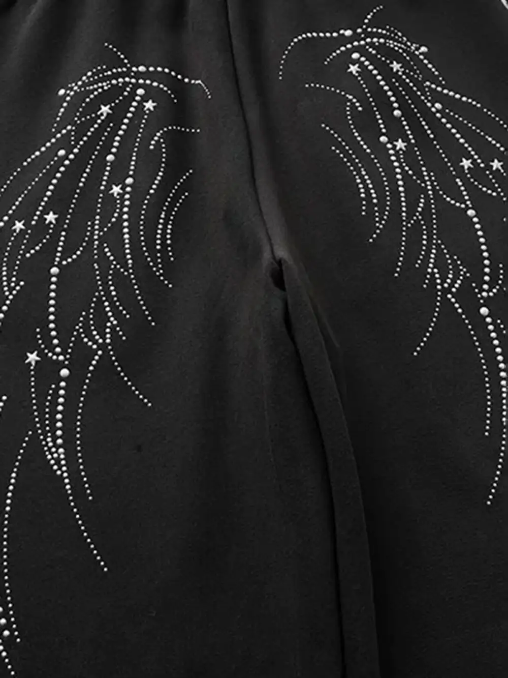 Wide-Leg Star-Graphic Rhinestone-Detail Denim Pants
