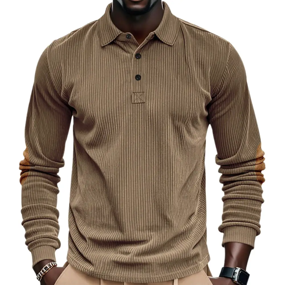 Ribbed Long Sleeve Polo Shirt