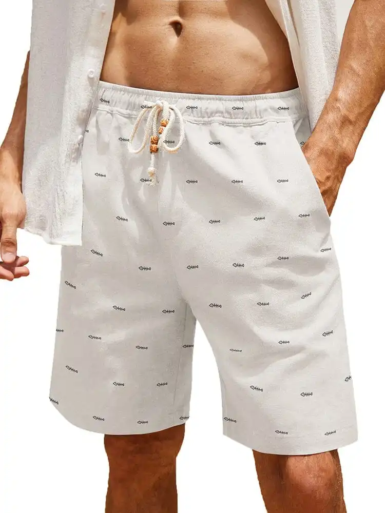 Casual Printed Linen Holiday Shorts