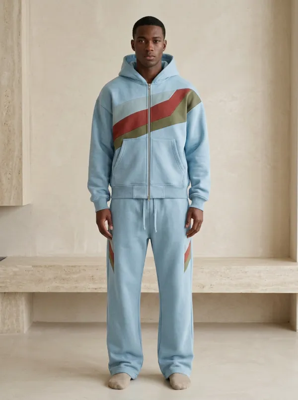 Men's Casual Sportswear Colorblock Striped Printed Hoodie Set