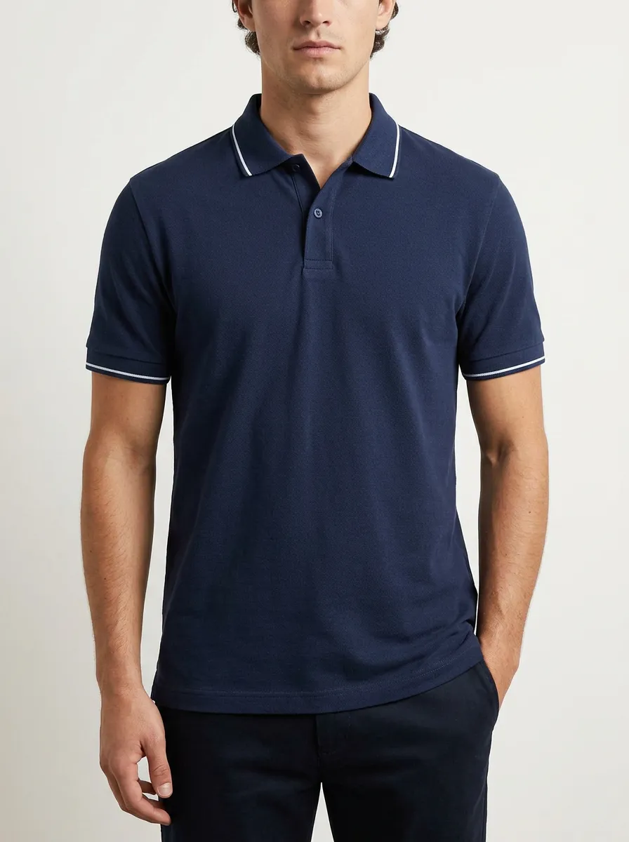 Men's Classic Relaxed Fit Contrast Trim Printed Polo Shirt