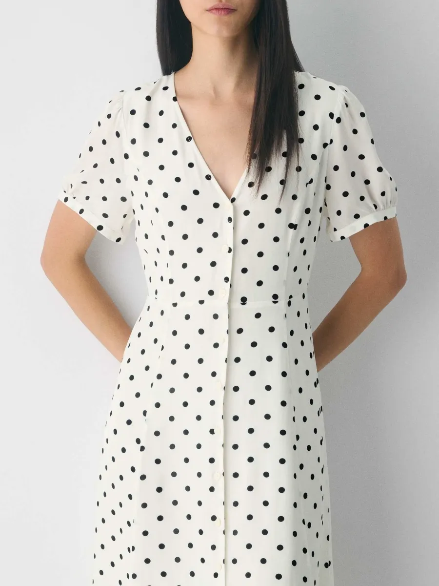 Polka Dot Midi V-Neck Dress