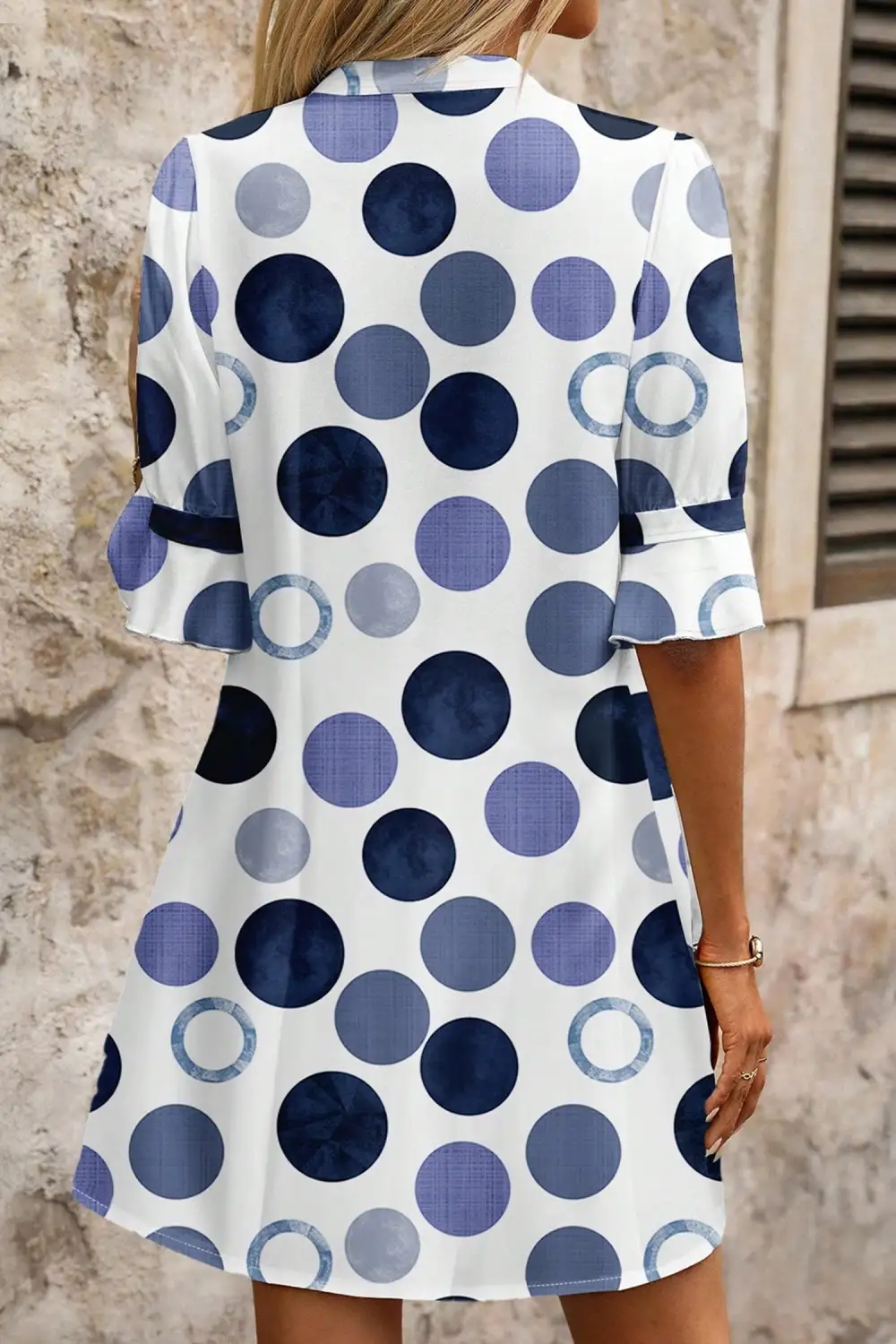 Polka Dot Print Flounced Half Sleeve Casual Vacation Dress