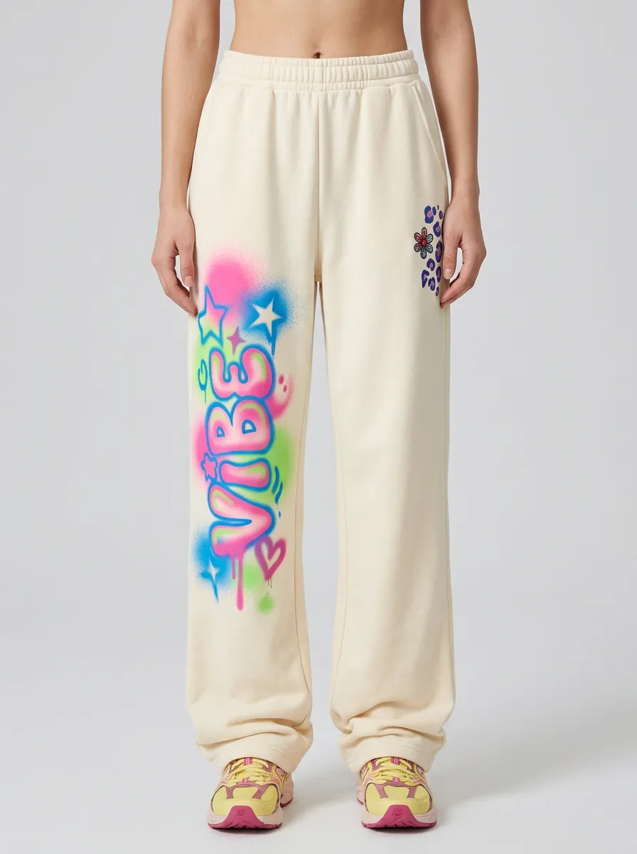 Unisex Contemporary Streetwear Graffiti Floral Star Sweatpants
