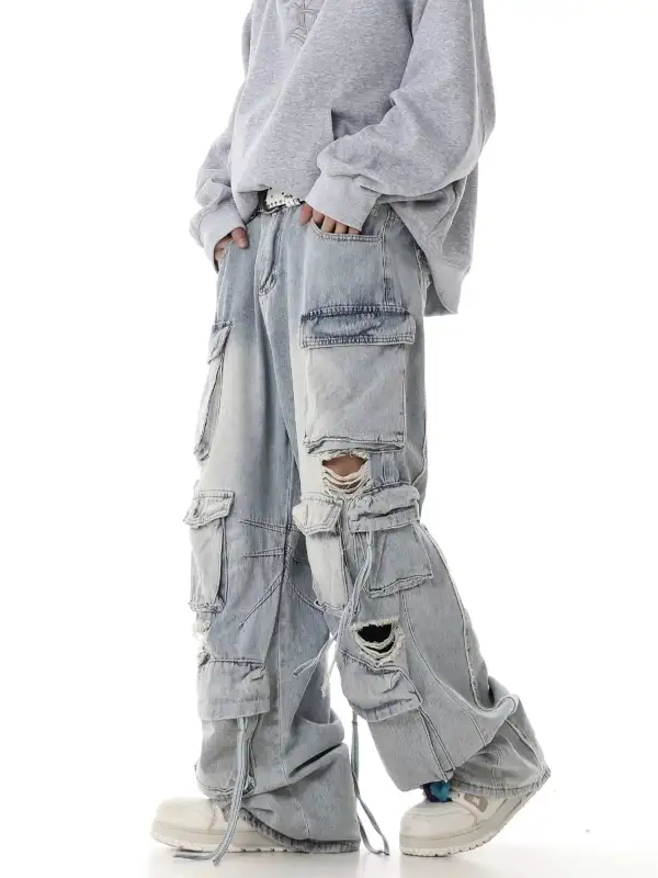 Cargo-Pocket Ultra-Wide Whisker-Fade Jeans