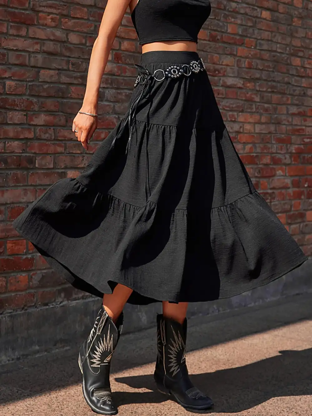 Relaxed Ruched Tiered Skirt