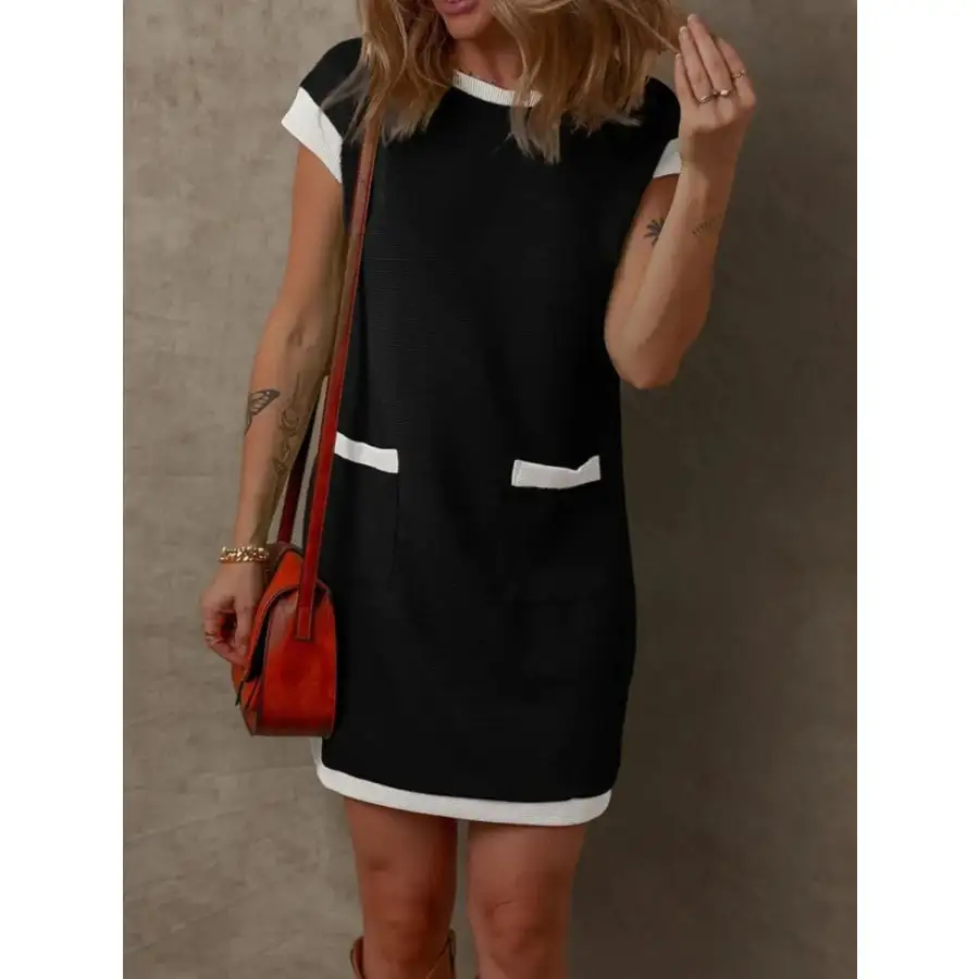 Round Neck Cap Sleeve Mini Dress
