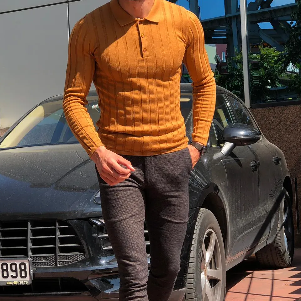 Classic Polo Collar Slim Fit Cotton Knit Sweater