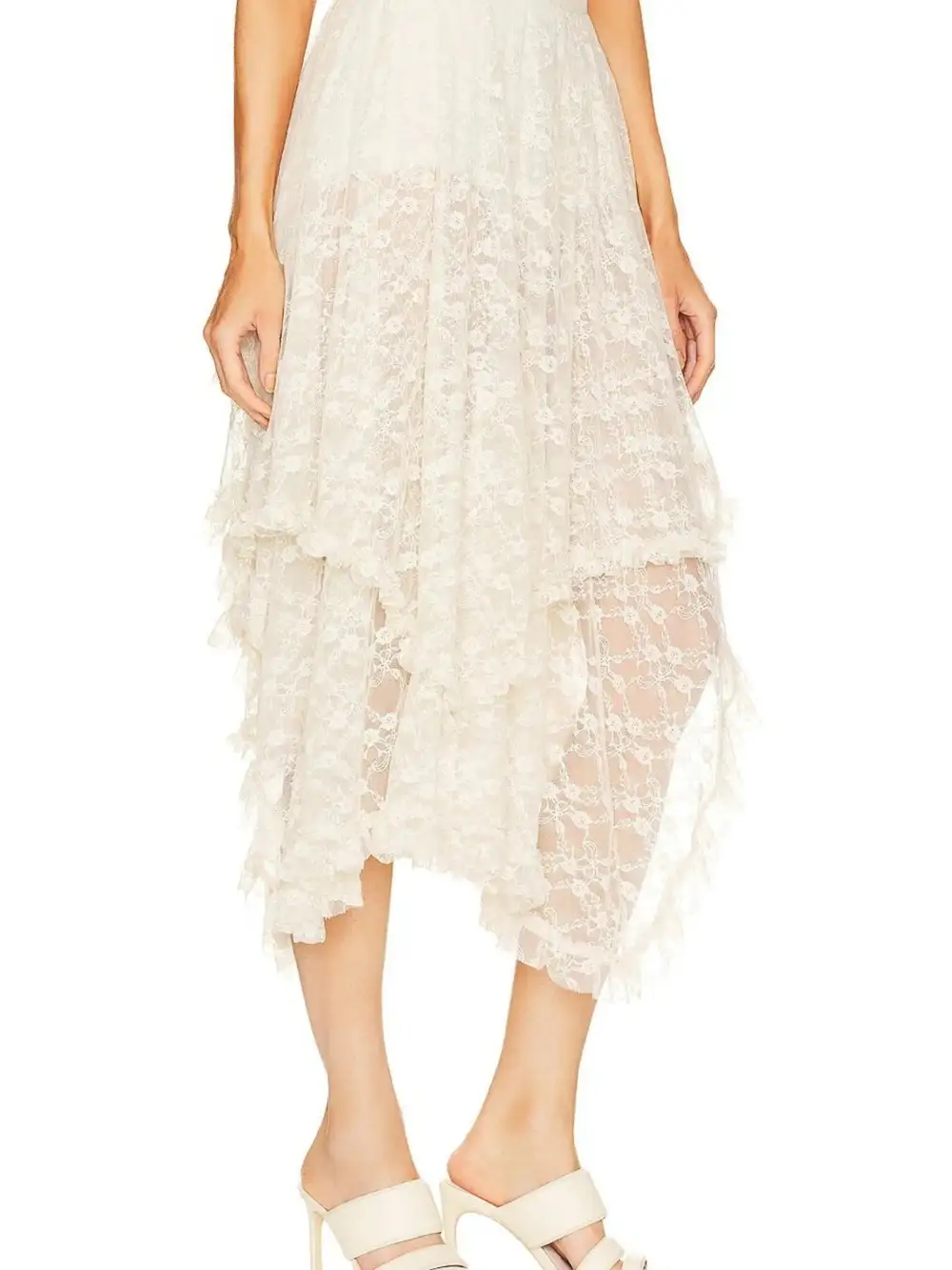 Asymmetrical Lace Midi Skirt
