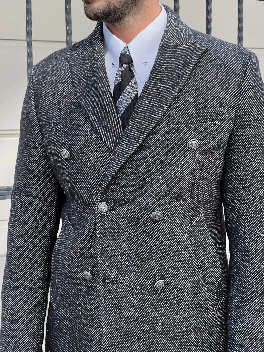 Classic Double Breasted Slim Fit Wool Tailored Coat