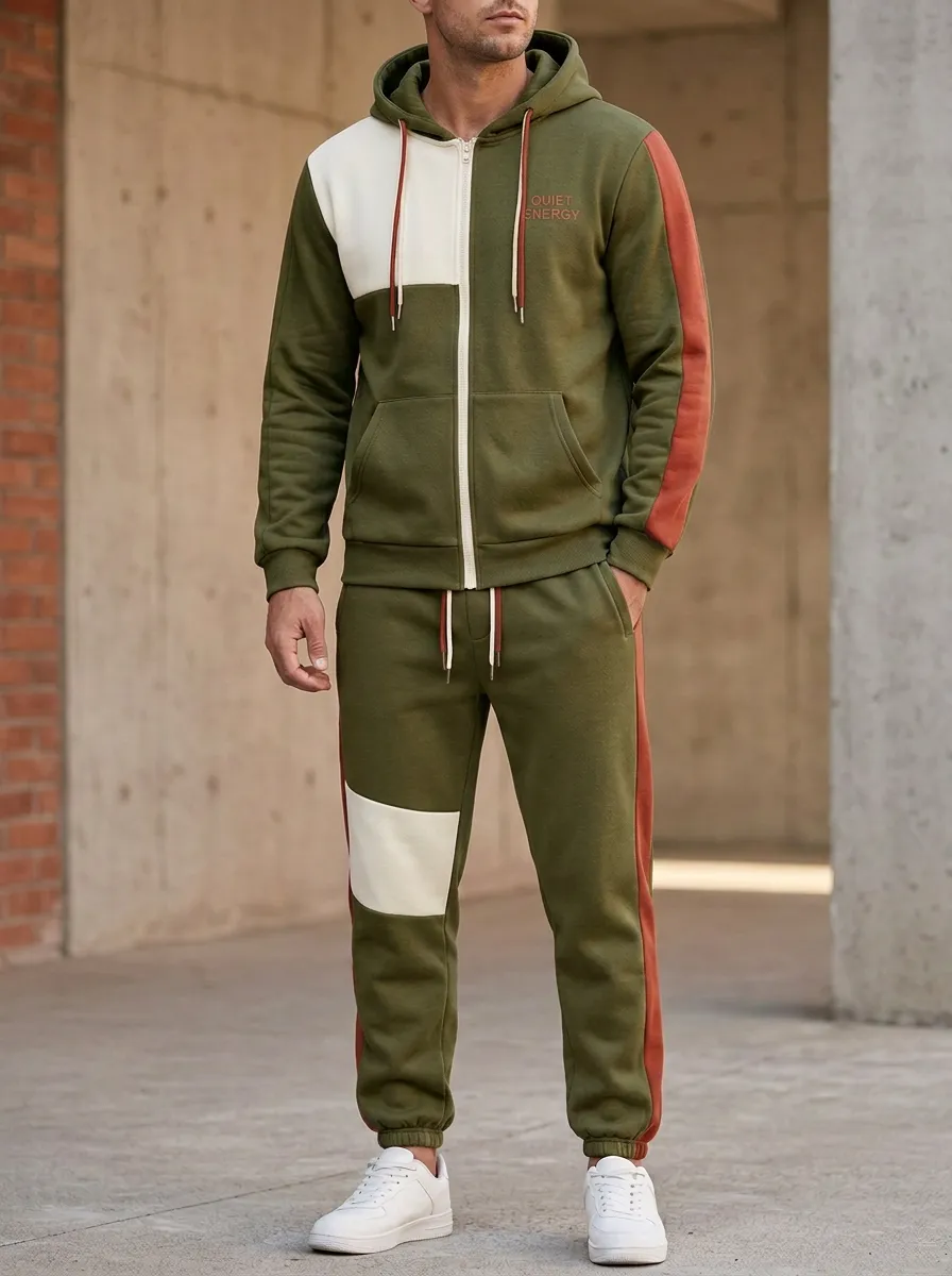 Men's Modern Quiet Energy Colorblock Patchwork Print Jogger Set
