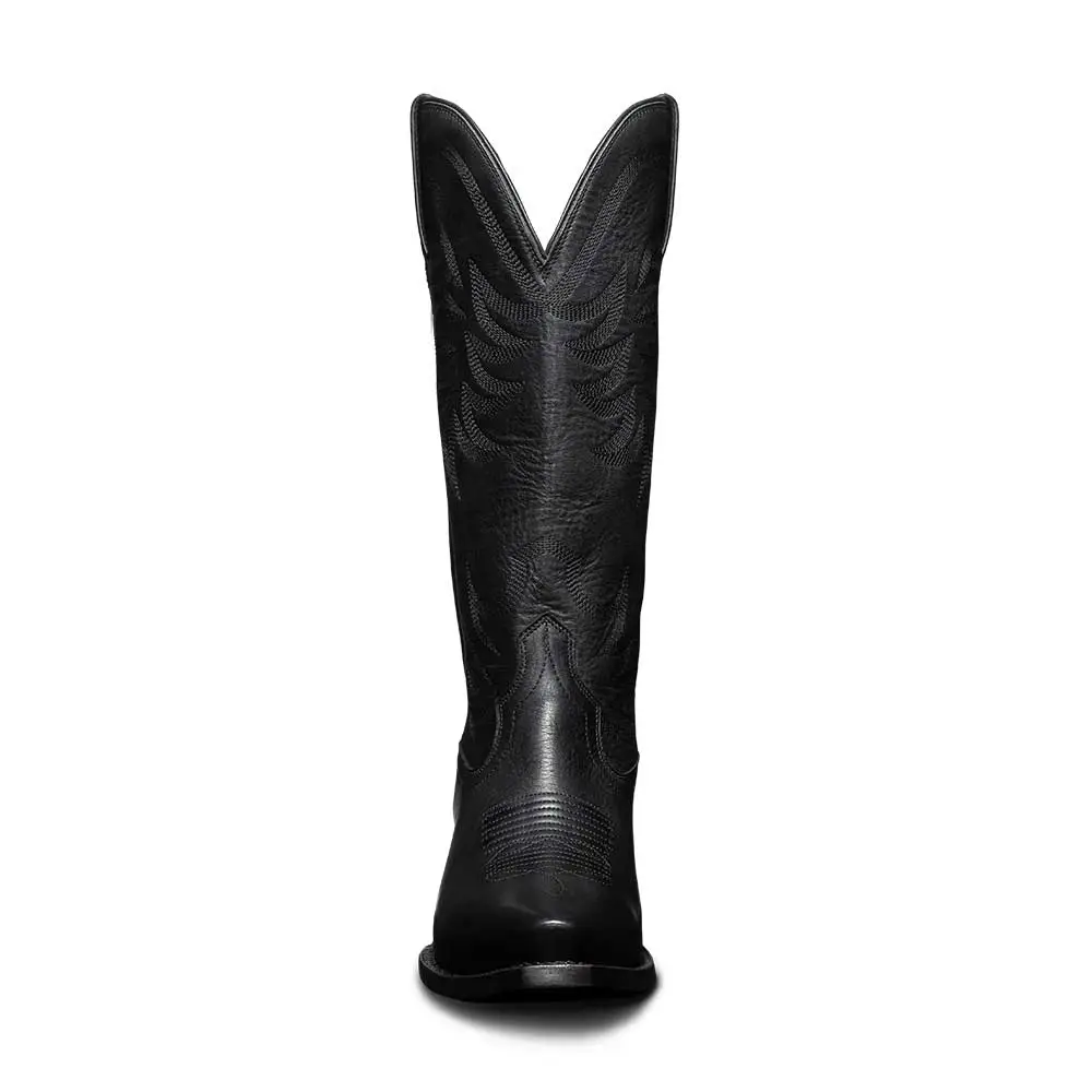 Refined Faux-Leather Embroidered Pointed-Toe Snip-Toe Mid-Calf Boots