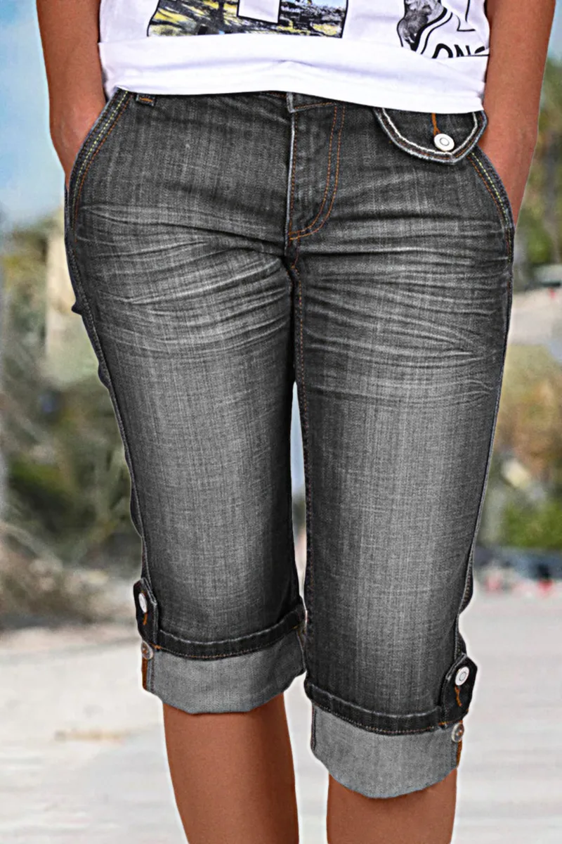 Vintage Rolled Hem Slant Pocket Capri Moto Jeans