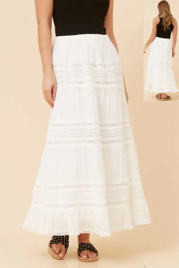 Polished Lace Cotton Blend Maxi Skirt