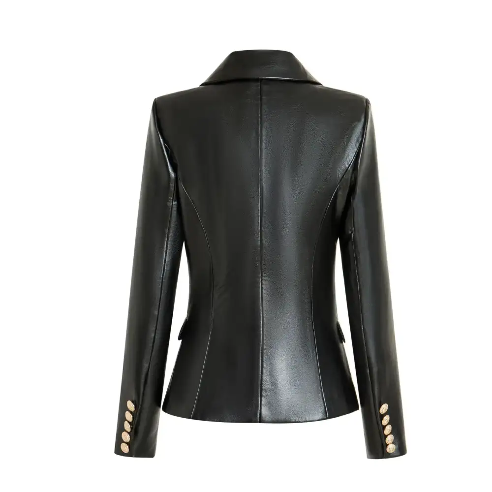 Metal Button Leather Blazer