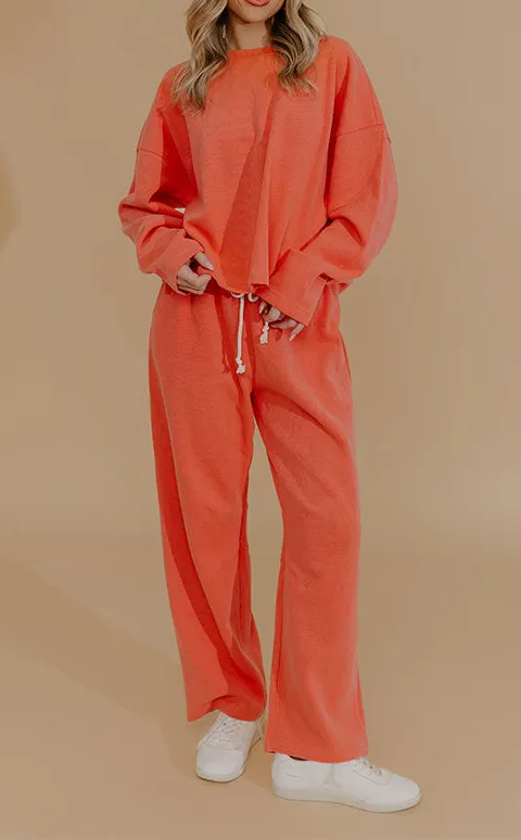 High Waist Relaxed Straight Leg Knit Drawstring Pants