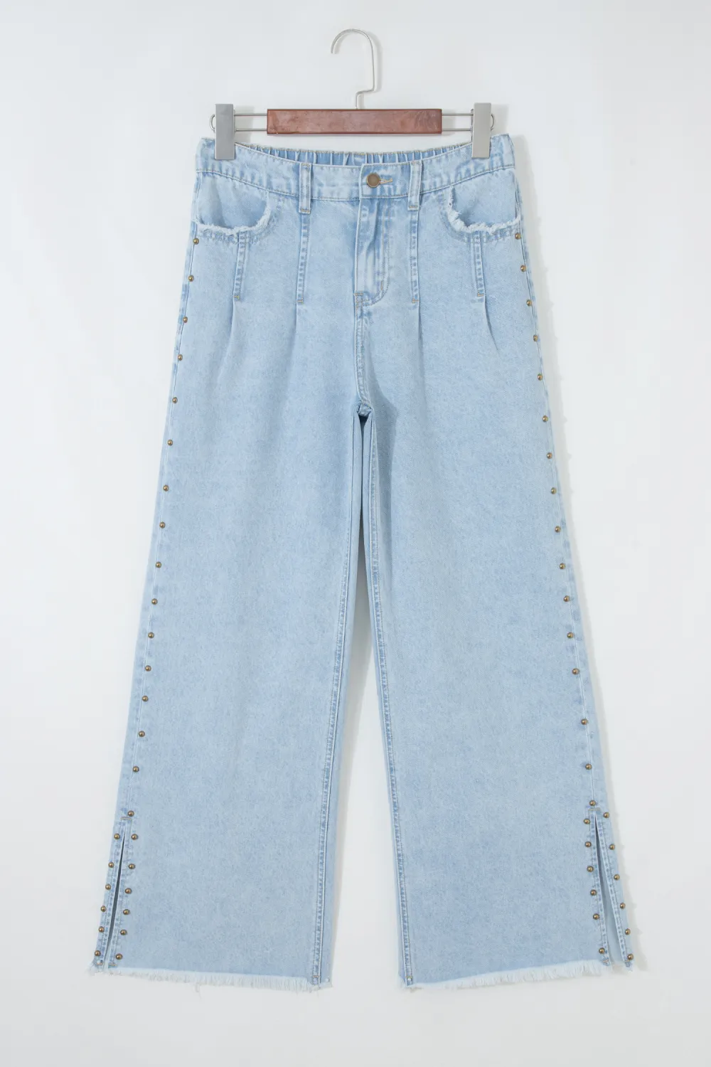 Light Blue Studded Wide Leg Jeans