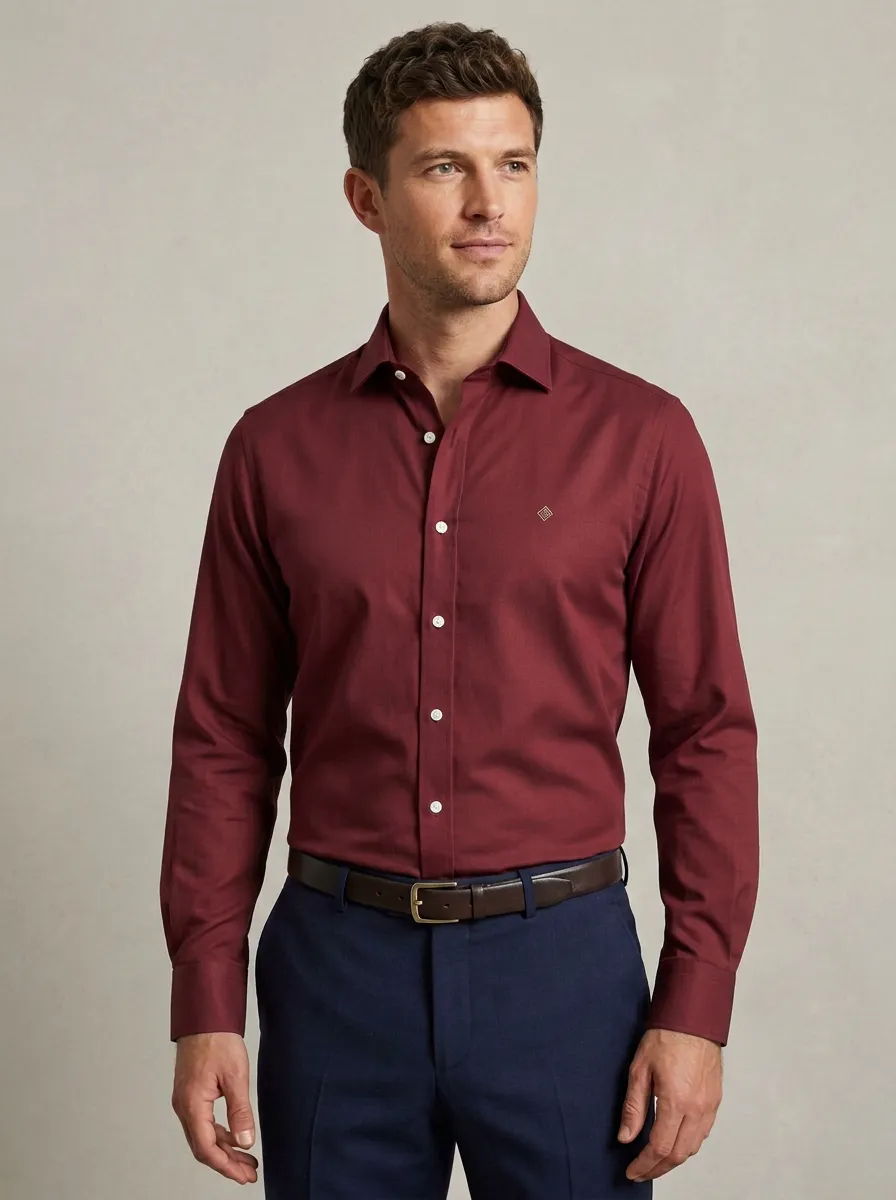 Men's Harbor Non-Iron Cotton Light Blue Embroidered Accent Dress Shirt