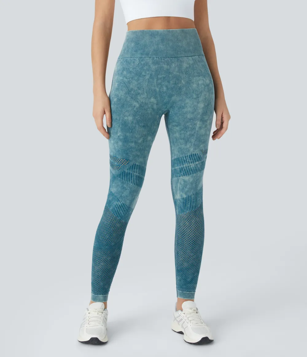 Seamless Flow High Waisted Cut Out Washed Yoga 7/8 Leggings