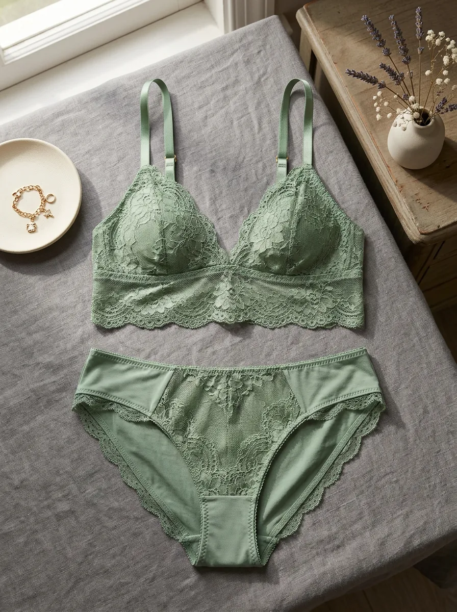 Women's Floral Lace And Scalloped Lingerie Set