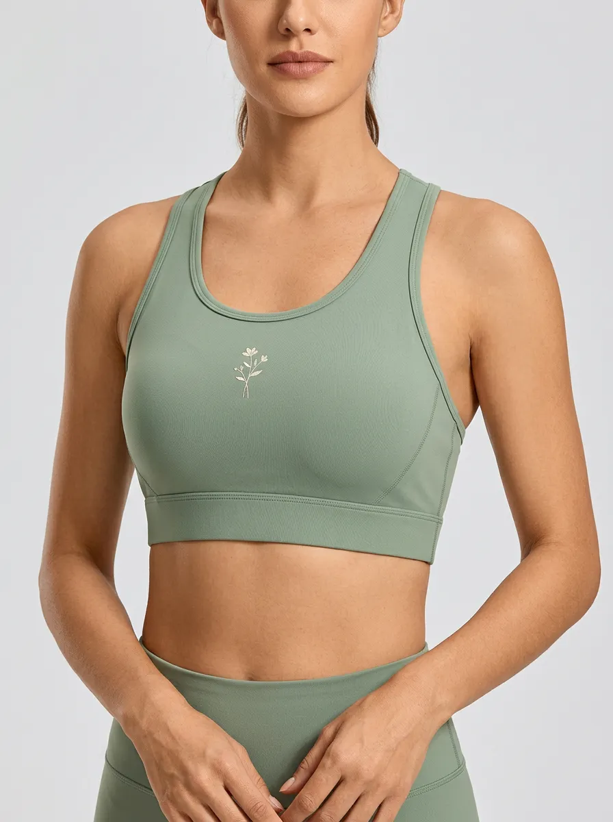 Women's Floral-Embroidered Scoop-Neck Racerback Center-Chest Sports Bra