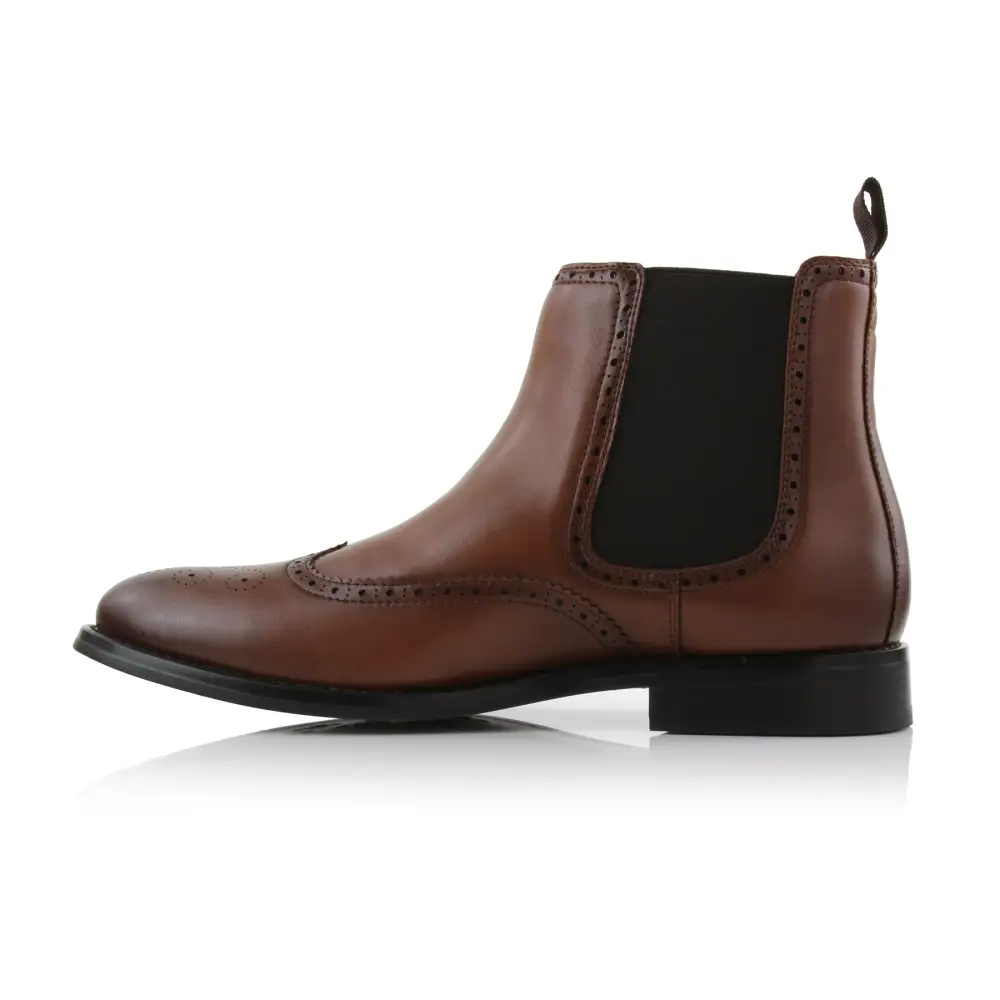 Faux-Leather Wingtip Brogue Chelsea Boots