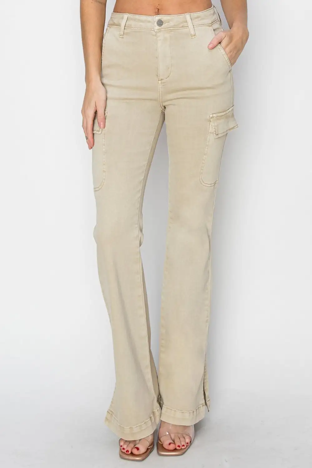 High Rise Side Slit Cargo Bootcut Denim Jeans
