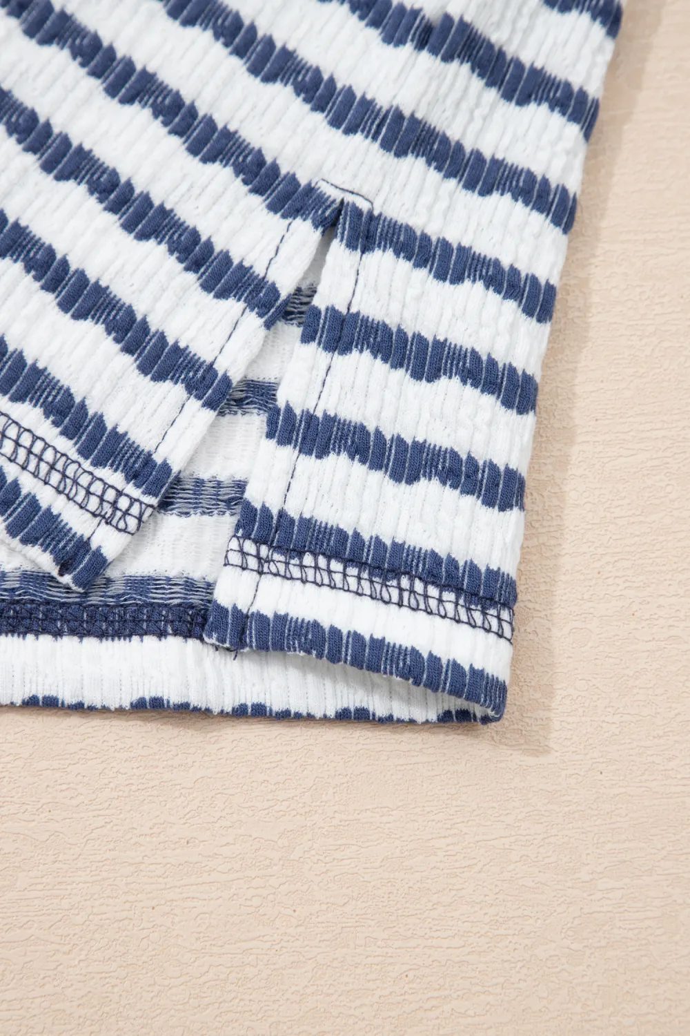 Blue Stripe Textured Knit Split Top