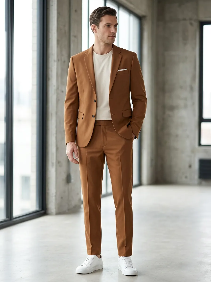 Notch-Lapel Two-Button Tailored Tapered-Leg Men's Two-Piece Suit Set