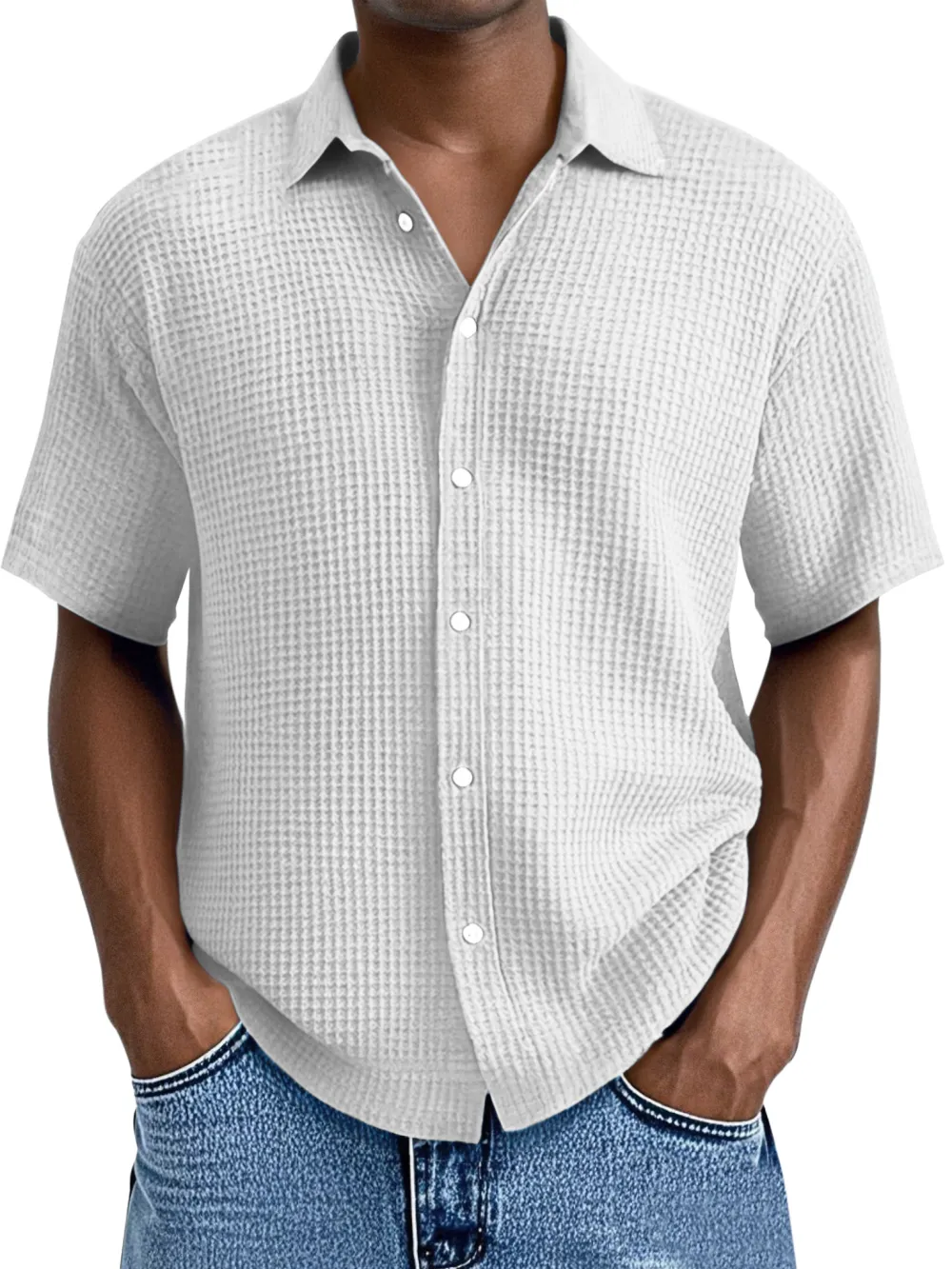 Relaxed Textured Knit Button Front Shirt