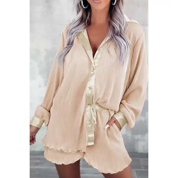 Button Up Long Sleeve Top and Shorts Set