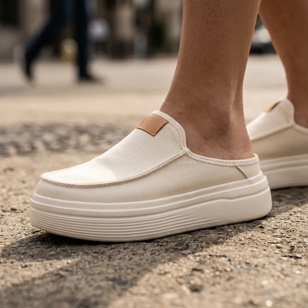 Platform Leather Slip On Mule Shoes For Women