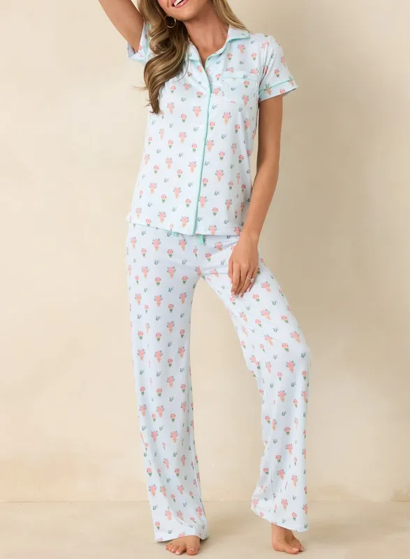 Mint Floral Print Pajama Top