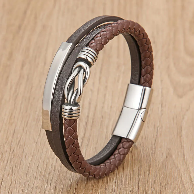 Leather Braided Geometric Magnetic Clasp Bracelet