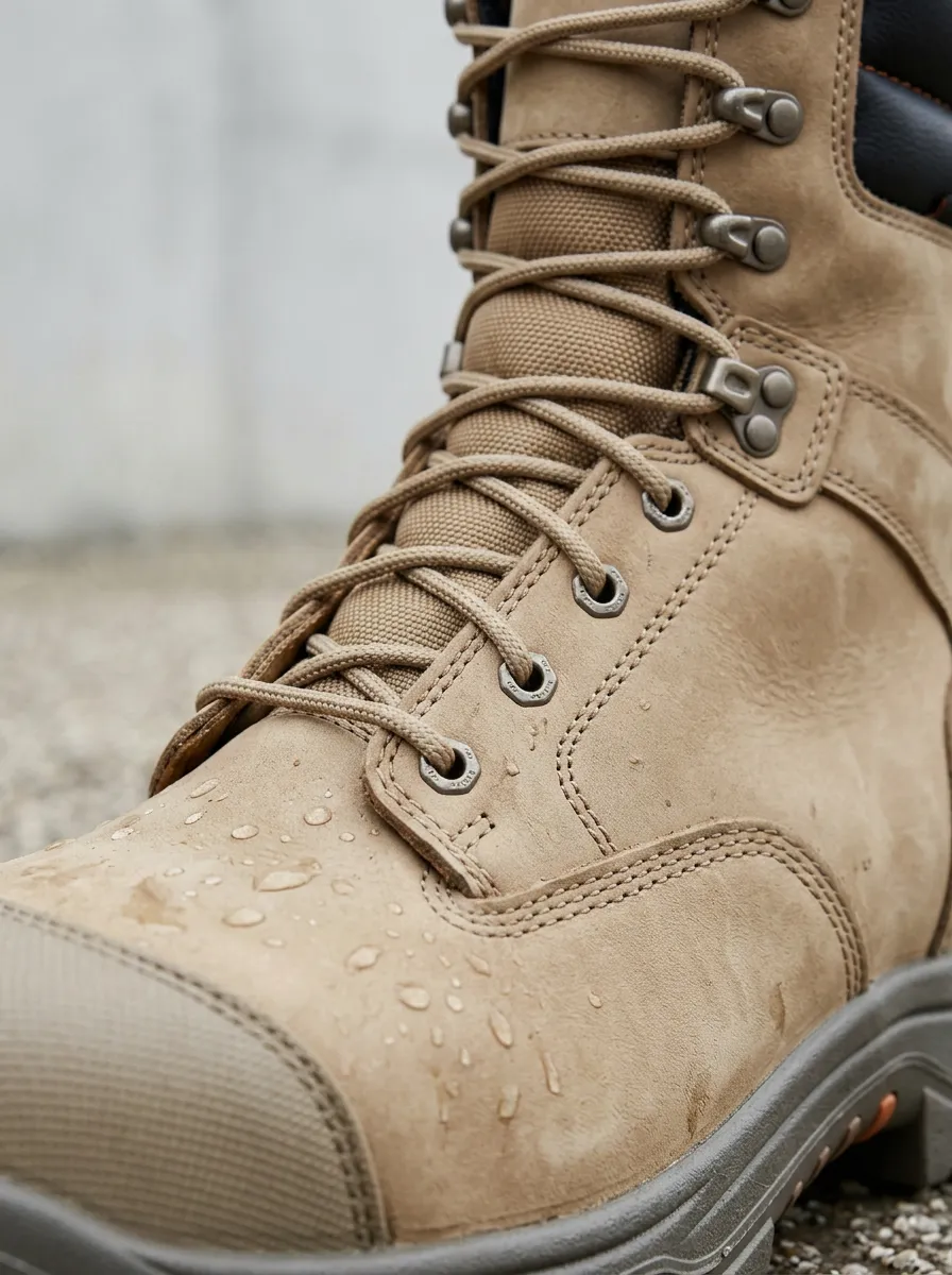Men's Waterproof Tan Leather Safety Printed Work Boots