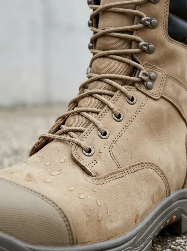 Men's Waterproof Tan Leather Safety Printed Work Boots